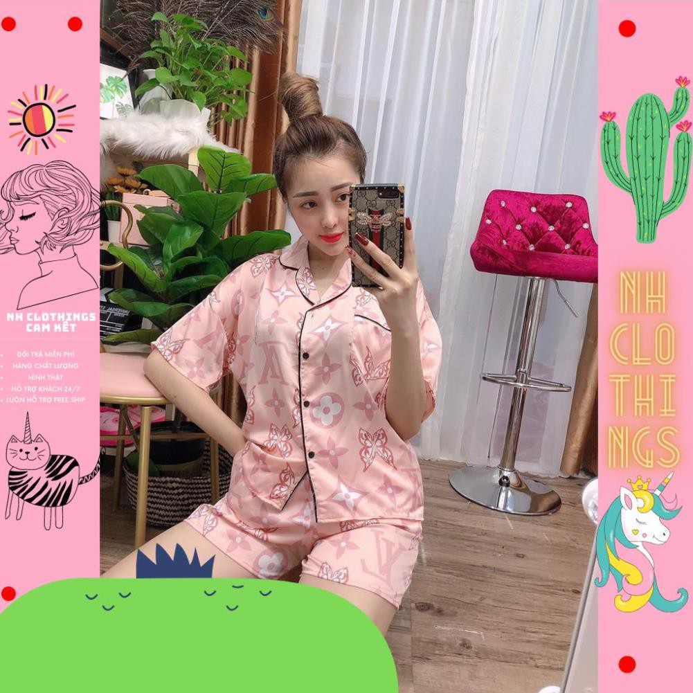 Bộ đồ ngủ, đồ bộ Pijama lụa nữ mặc nhà tay cánh dơi quần đùi chất liệu satin free Size 40kg đến 60kg NH CLOTHINGS