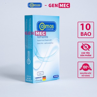 Bao cao su Cosmos siêu mỏng, nhiều gel bôi trơn, hương thơm hộp 10 cái