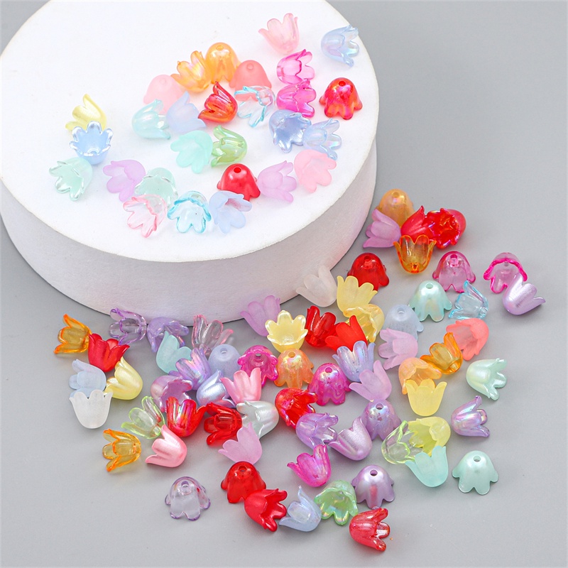 Bộ 90 hạt xâu acrylic trong suốt mờ nhiều màu làm trang sức hình hoa 11x8mm