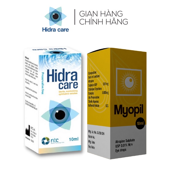 Combo nước mắt nhân tạo thế hệ mới Hidracare và dung dịch nhỏ mắt hạn chế gia tăng độ cận Myopil