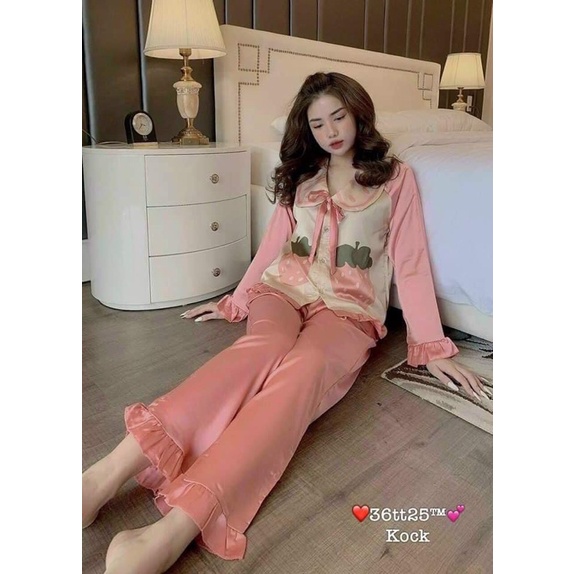 Bộ Ngủ Pijama Lụa Satin Dâu Dài Tay | BigBuy360 - bigbuy360.vn