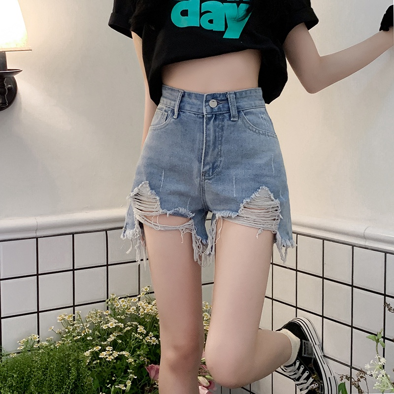 Quần Short Jeans Lưng Cao Phong Cách retro Cho Nữ