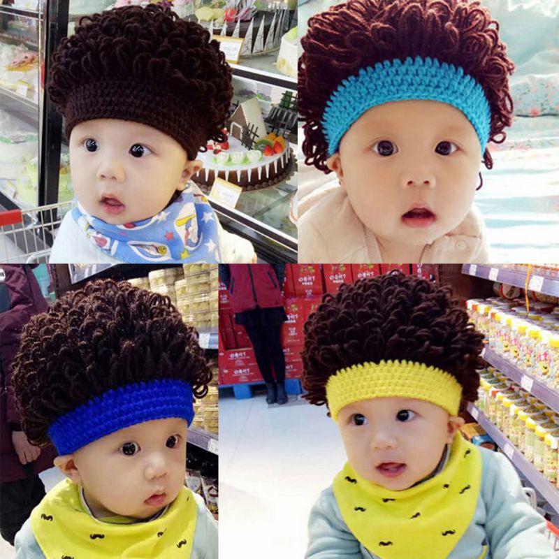 Mũ đội với tóc giả xoăn xinh xắn dành cho bé gái bé trai