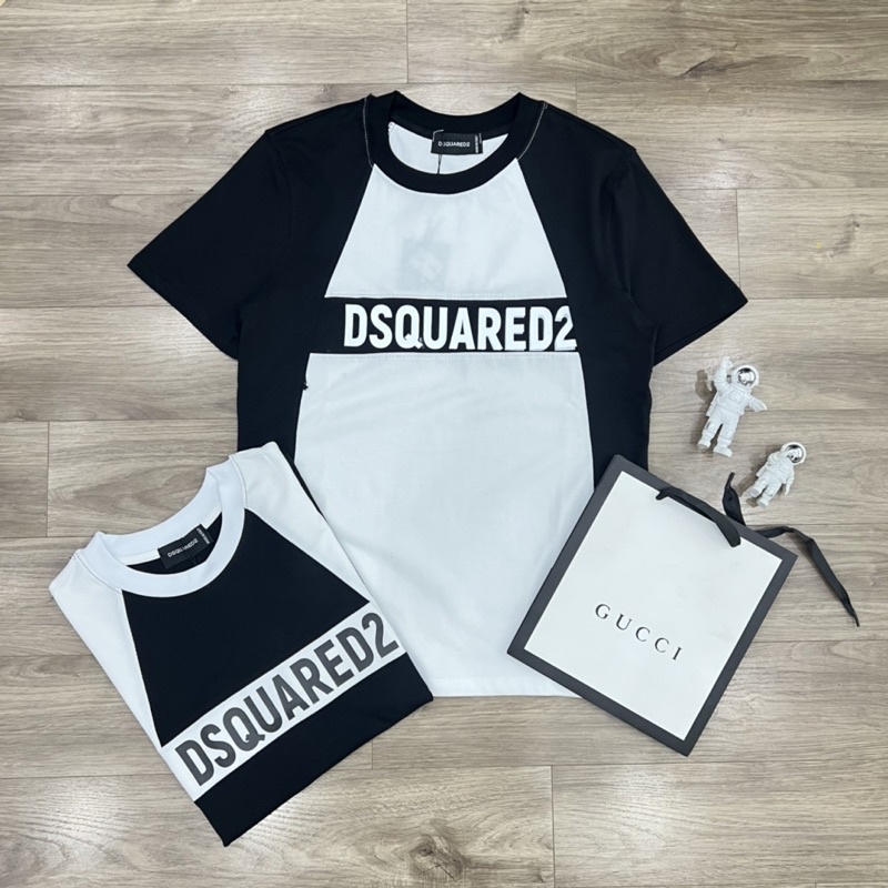 Áo Phông Cổ Tròn In DSQ 2 Phối Màu Trắng Đen AP249