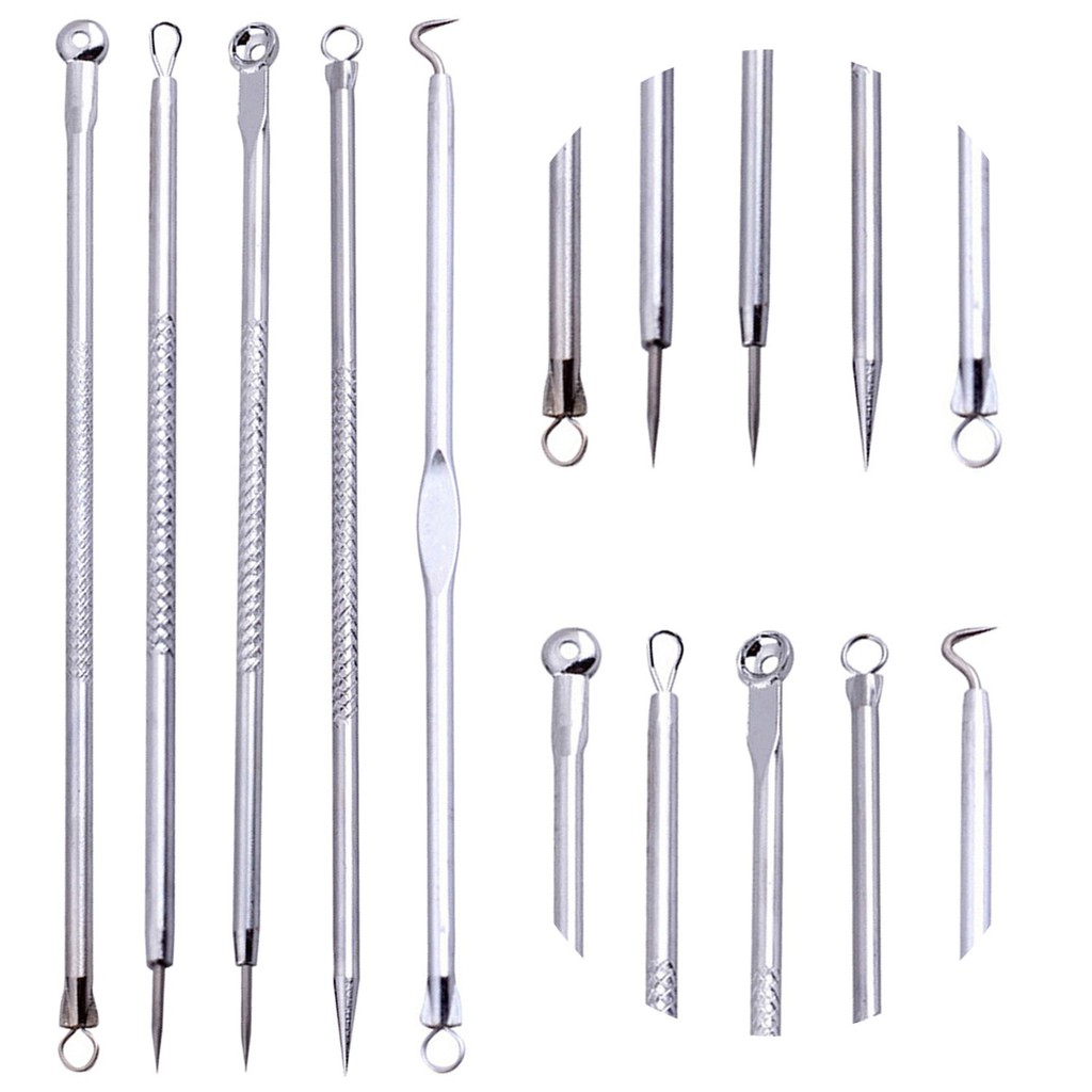 Bộ 5 que nặn mụn đầu đen bằng thép không gỉ tiện lợi chất lượng cao