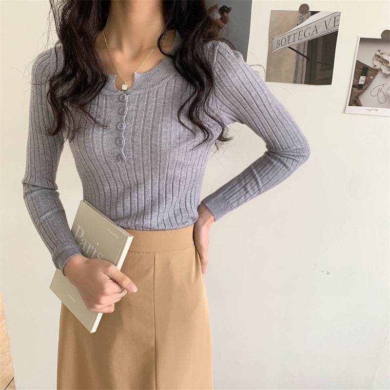 Áo len dài tay phong cách Hàn Quốc thanh lịch dành cho nữ