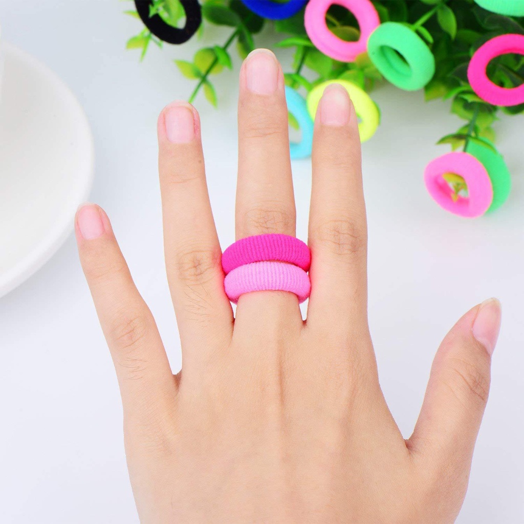 Hộp 100 chun buộc tóc trơn cho bé, chun buộc tóc sắc màu chống đau tóc