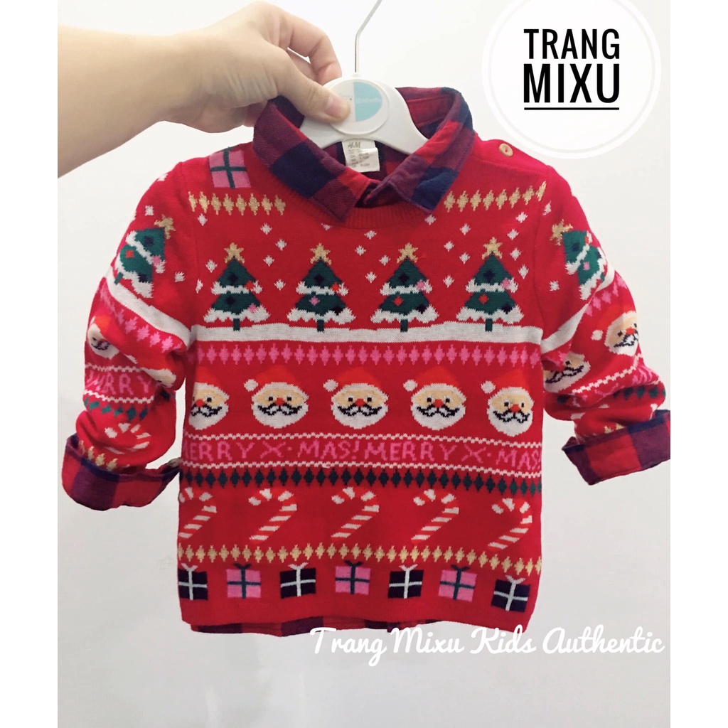 Áo len đỏ Noel bé trai HM Auth