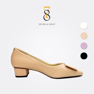 Giày Cao Gót Da Mũi Vuông Phối Nơ Chữ Nhật Seven & Eight 4cm - P0001