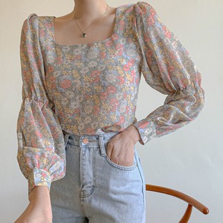 Áo hoa nhí tay dài cổ vuông cực xinh cho nàng mix thỏa mái luôn nè