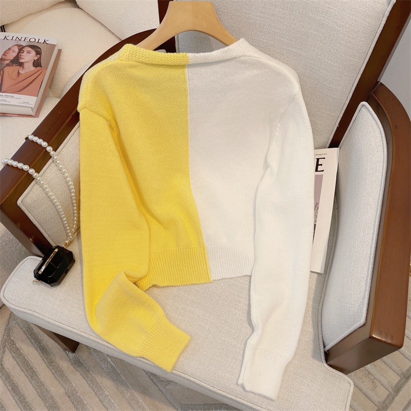 Áo Khoác cardigan Dệt Kim Màu Sắc Tương Phản Phong Cách Hàn Quốc Thời Trang Mùa Thu Cho Nữ