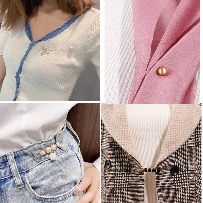 Set 6 ghim cài RINHOO hình hoa bướm đính ngọc trai nhân tạo thời trang