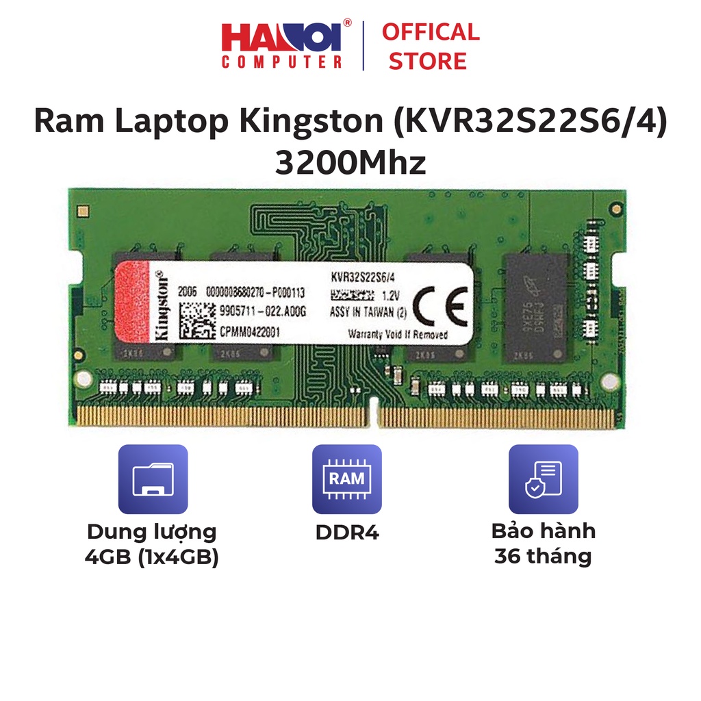 Ram Laptop Kingston (KVR32S22S6/4) 4GB (1x4GB) DDR4 3200Mhz