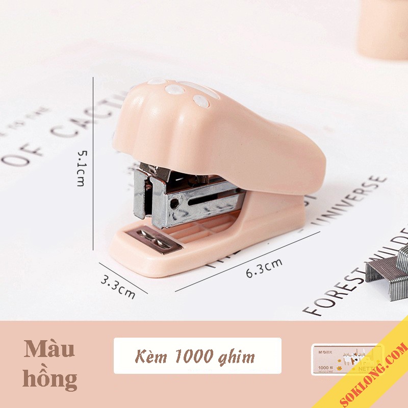 Dập ghim chân mèo dễ thương kèm hộp 1000 kim bấm K33 nhỏ gọn tiện lợi