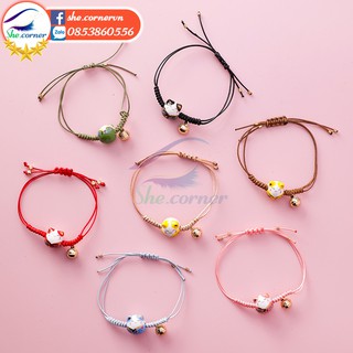 Lắc tay nữ vòng tay bện chỉ màu 10625 mèo nhỏ gốm sứ cao cấp cầu may mắn, tài lộc đính hạt phong cách Hàn Quốc 18 mẫu