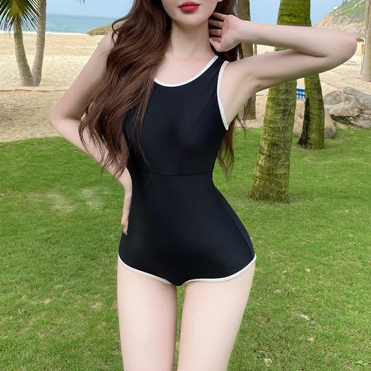 [BIKINI NHIỀU KIỂU] Đồ bơi nữ 1 mảnh khoét lưng CÀI KHÓA SAU đen viền trắng cá tính