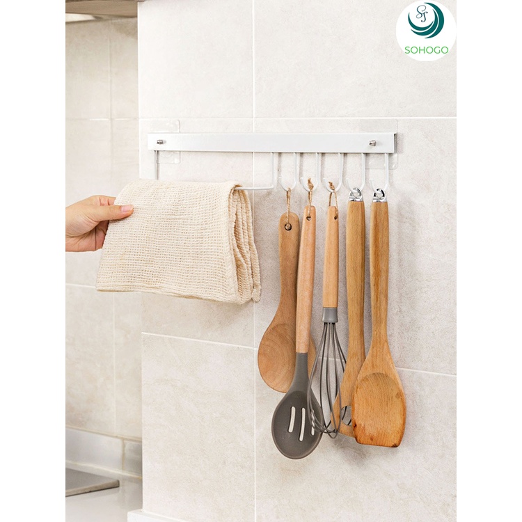 Móc treo dán tường đa năng bằng sắt, không cần khoan lỗ, đục tường, kèm móc dán, chọn màu theo ý - Đen