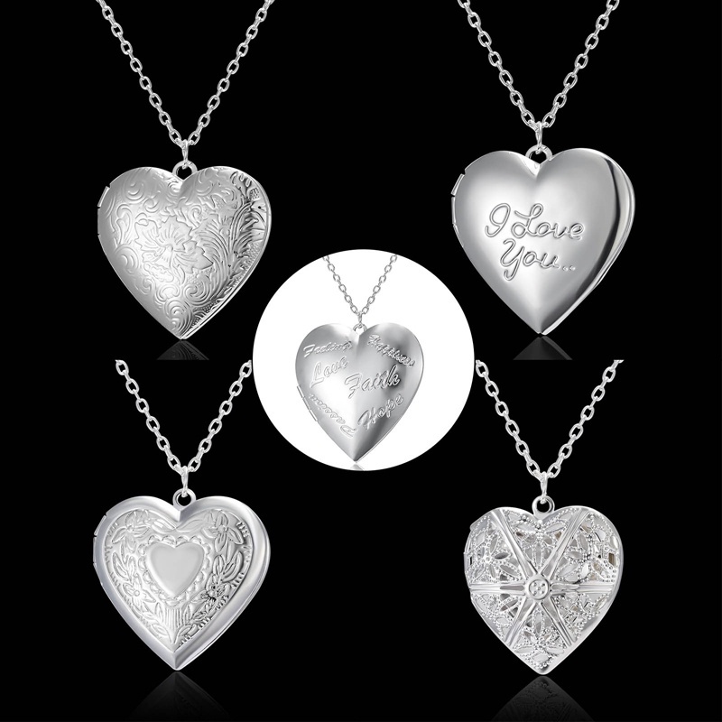 Vòng cổ Bạc Mặt Khung Ảnh Gia Đình Hình Trái Tim Mở Được Màu Sắc Thời Trang Cho Nữ