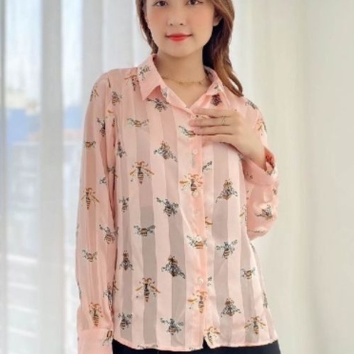 Áo sơ mi lụa con ong PC vải ko nhăn.