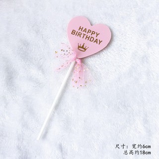 Topper Happy Birthday tim trang trí bánh sinh nhật