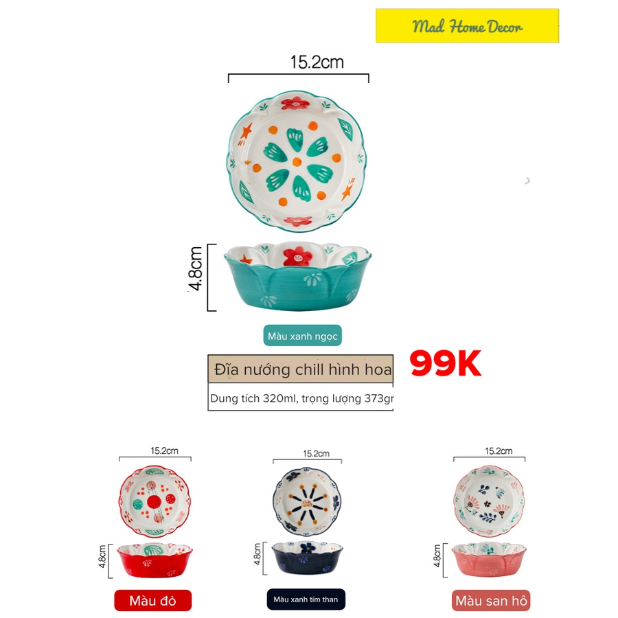 [Mã LIFE20KALL giảm 10% đơn 50K] Tô sứ, đĩa sứ, bát sứ dáng tròn 14,2cm hình hoa dung tích 320ml