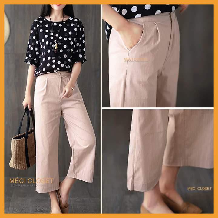 Quần lửng ống rộng culottes chất vải đũi xước cao cấp thoáng mát, phối đồ dễ dàng | BigBuy360 - bigbuy360.vn