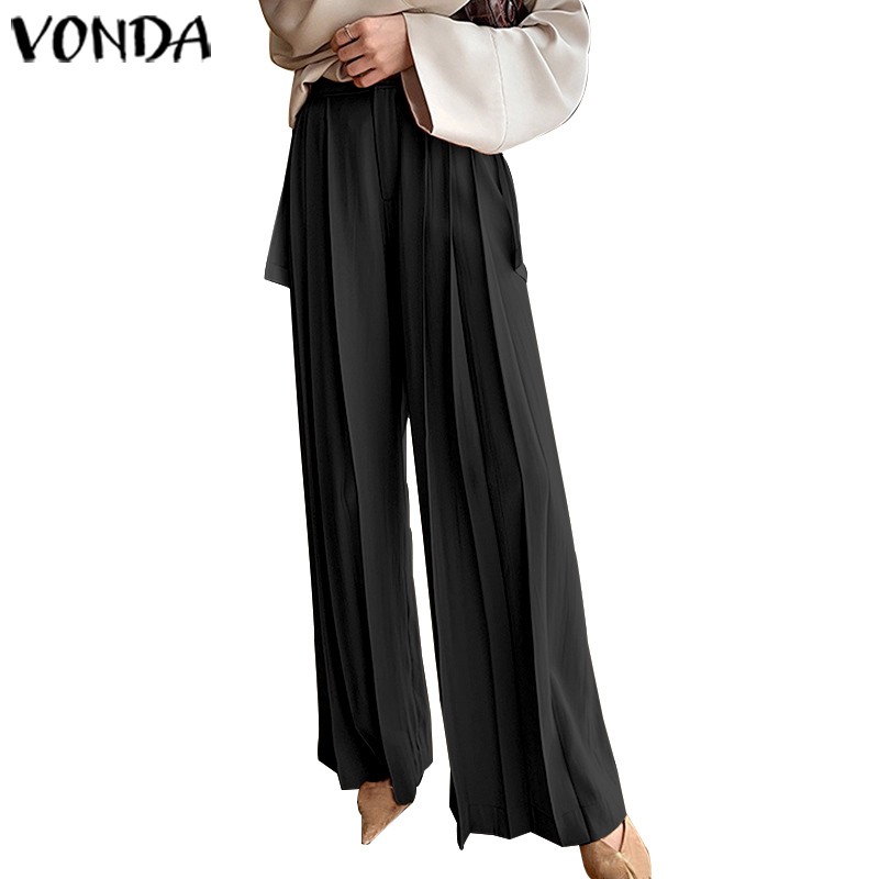 Quần Dài VONDA Ống Loe Lưng Cao Màu Trơn Cho Nữ