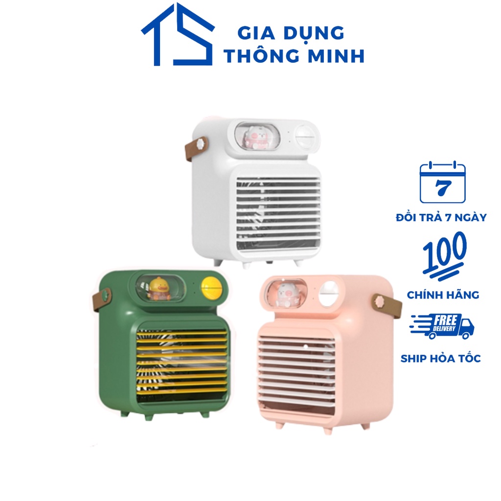 Quạt Điều Hòa Hơi Nước Mini Tích Điện Máy Làm Mát Không Khí  Để bàn 3 Chế độ gió tạo ẩm lọc không khí Đèn ngủ trang trí