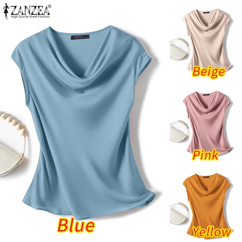 Áo kiểu ZANZEA sát nách cổ tròn bề mặt satin thanh lịch thời trang dành cho nữ