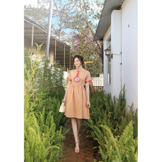ĐẦM TẾT DỰ TIỆC CỔ TÀU PHỐI GẤM HẠC TRÒN TAY LỠ DÁNG XÒE-hình thật shop chụp