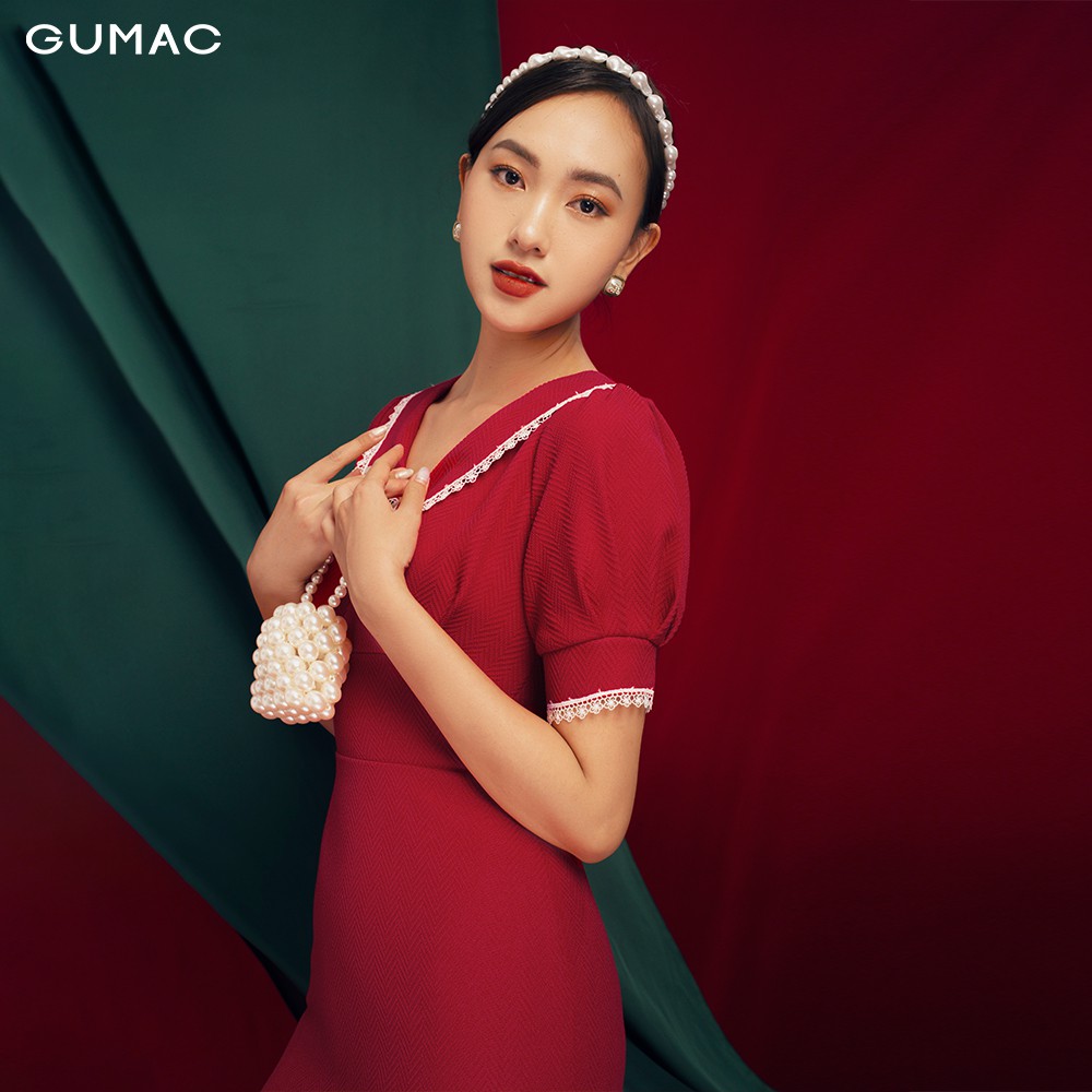 [Mã MABR07062 giảm 8% tối đa 50K đơn từ 249K] Đầm ôm nữ GUMAC basic xếp ngực bản eo thời trang màu đỏ, đủ size DB1170 | BigBuy360 - bigbuy360.vn