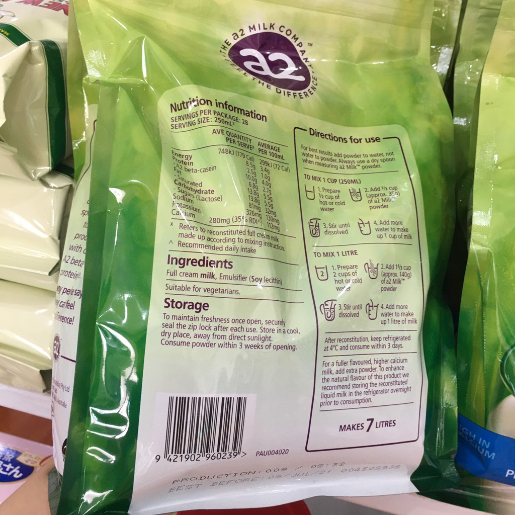 Sữa bột nguyên kem A2 Úc (1kg)+Kèm milo úc (1kg)