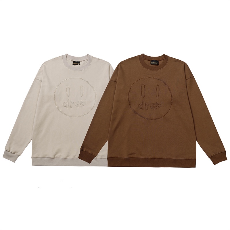 D &amp; EW Áo Sweater Dáng Rộng Thêu Logo Mặt Cười Đơn Giản Phong Cách Đường Phố Cao Cấp
