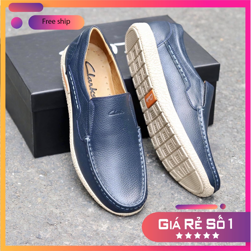 Giày lười Thái Lan nam, Da bò mềm màu xanh Navy GCL06