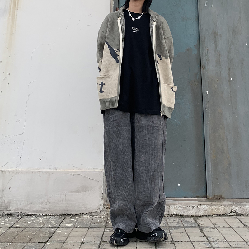 Quần dài nhung tăm 228898 ống suông rộng màu trơn phong cách thường ngày cho nam và nữ