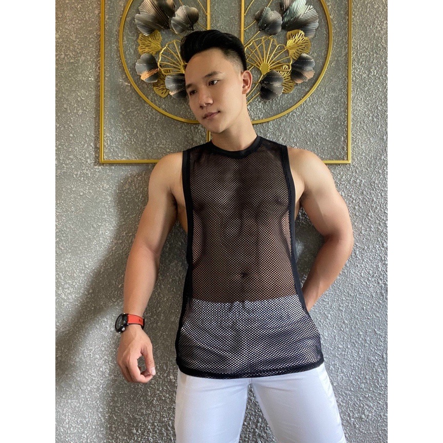 Áo lưới nam nách rộng freesize