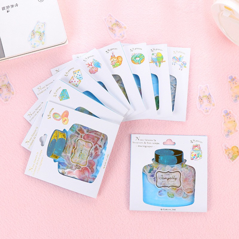Enjoymore 🔮 Set 48 Miếng Dán Sticker Ánh Nhũ Họa Tiết Hoạt Hình Trang Trí Sổ Tay Planner Tiện Lợi Bộ Sticker Hình Nhãn