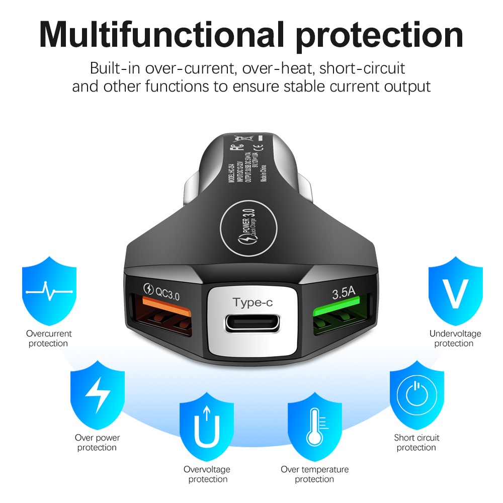 VANS Tẩu Sạc Điện Thoại Di Động 3 Cổng USB 7A Cho Xiaomi Huawei QC3.0