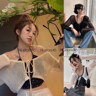 Áo khoác cadigan dệt kim crop top mỏng