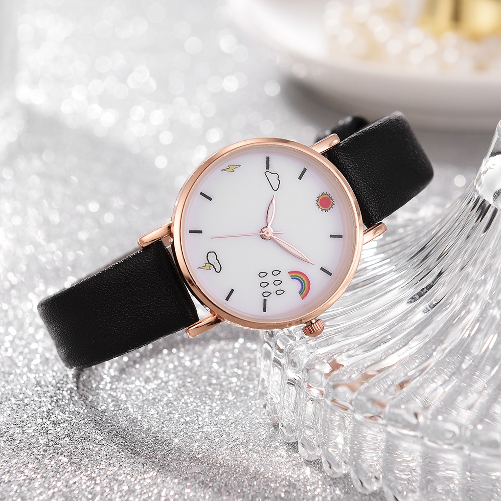 Đồng Hồ Quartz Chạy Kim Màu Hồng / Đen Kiểu Hàn Quốc