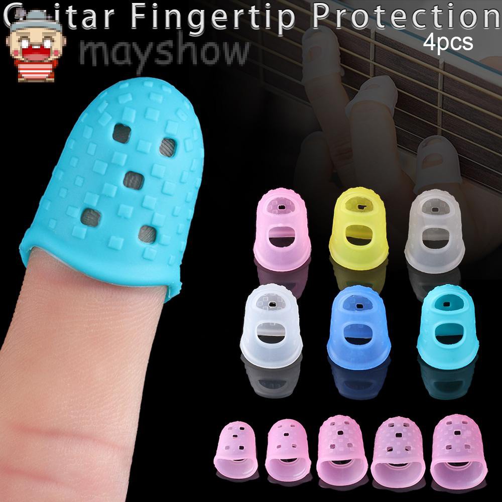 MAYSHOW 4pcs/set High Quality Guitar Fingertip Protection Antipain Guitars Press Accessories Finger Guards 6 Colors Non-slip Silicone XS/S/M/L/XL Fingerstall For Ukulele/Multicolor