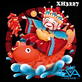 Decal dán tường dán kính trang trí tết họa tiết thần tài cá chép đón xuân xh3227 m3594