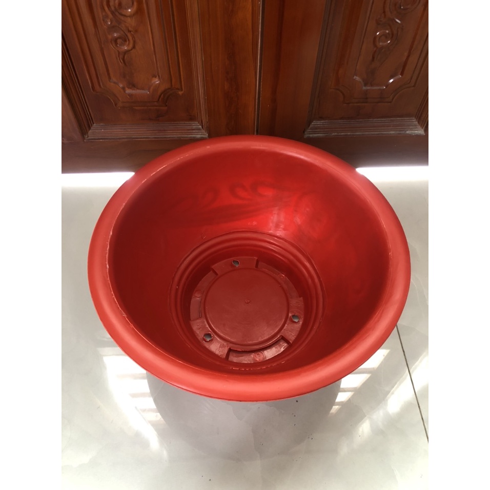Chậu nhựa tròn trồng cây 2 cái T68 đỏ gạch loại dày dặn