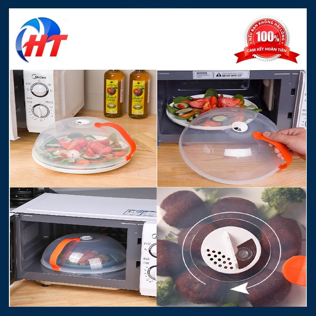 Nắp chịu nhiệt đậy thức ăn lò vi sóng có tay cầm và lỗ thoát hơi