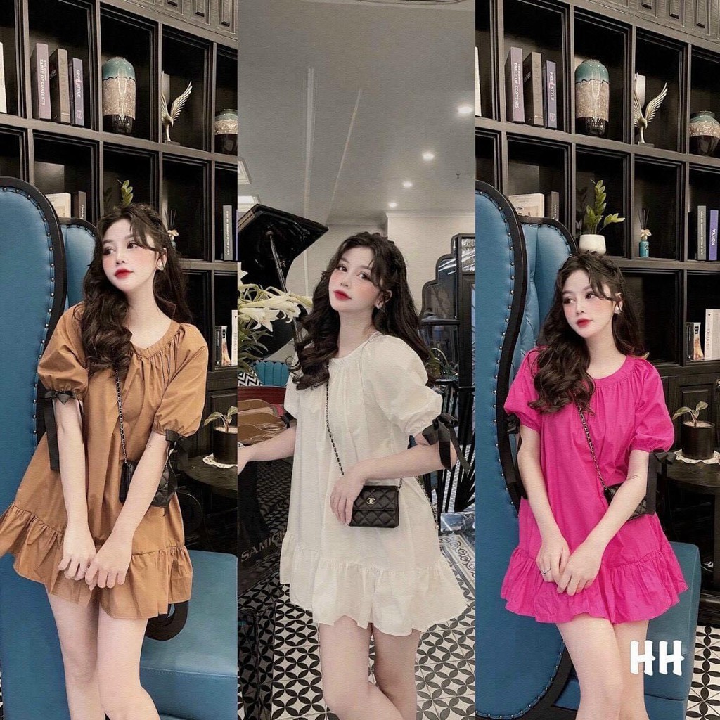 VÁY THÔ BÈO XUÔNG TAY NƠ - Cam leo shop