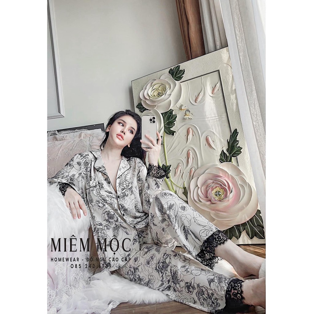 Set pijama lụa dài tay cao cấp Bộ mặc nhà sang chảnh thanh lịch | BigBuy360 - bigbuy360.vn