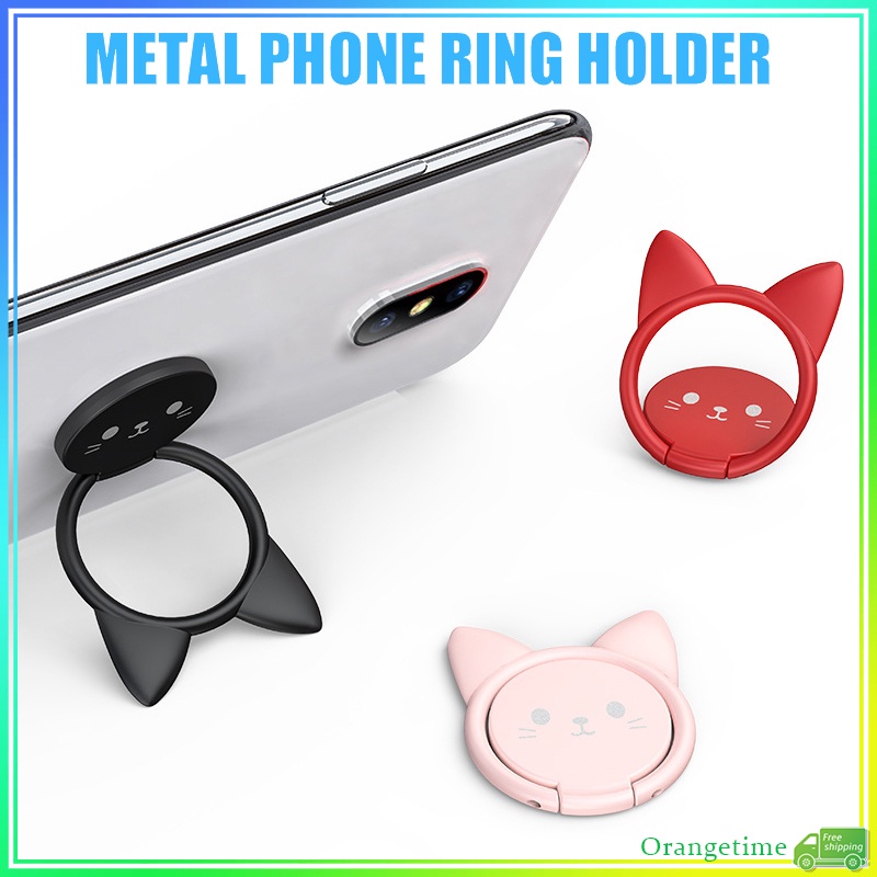 Vòng Nhẫn Mini Xoay 360 Độ Bằng Kim Loại In Hình Mèo Cho Điện Thoại° Giá Đỡ Điện Thoại Trên Ô Tô