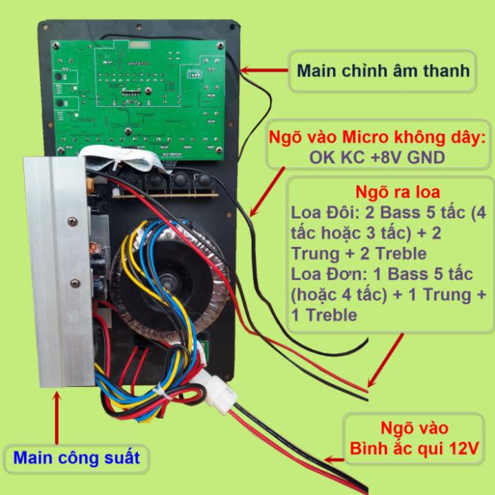Mạch loa kéo Reverb Echo DSP dùng FET công suất 200W 8ôm 400W 4ôm, loa kéo ĐÔI 5 – 4 – 3 tấc hoặc ĐƠN 5 – 4 tấc kèm mic