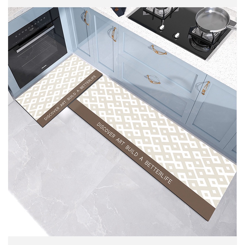 Thảm Lót Sàn Nhà Bếp Bằng Da PU Họa Tiết Hình Học Đơn Giản Chống Thấm Nước/Trượt/Dầu Mỡ Trang Trí Nhà Bếp
