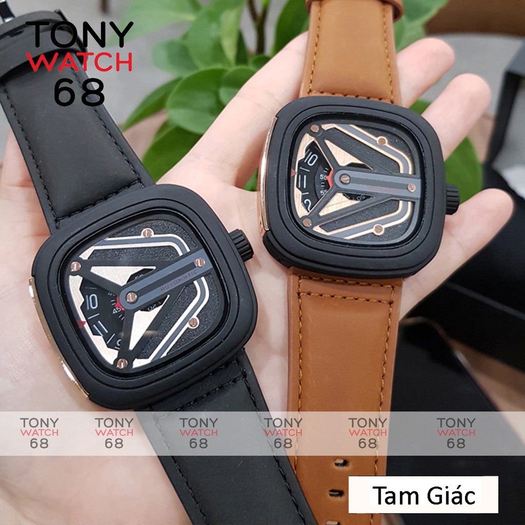 Đồng hồ nam Friday mặt vuông dây da kiểu dáng độc lạ chính hãng Tony Watch 68